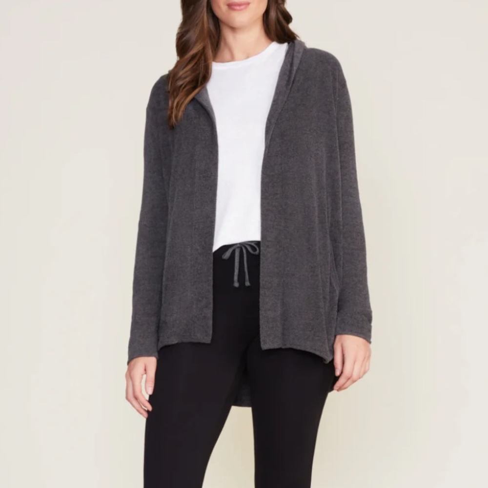 Barefoot Dreams CozyChic Ultra Lite Hooded Open Cardigan Gray-Medium